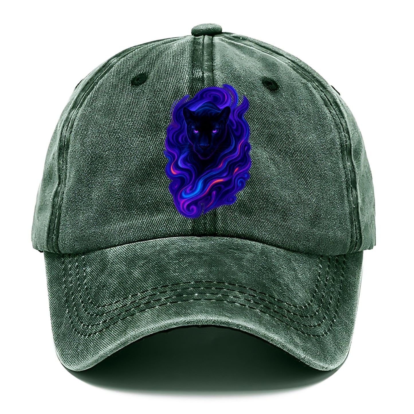 Sleek black panther emerging from swirls of deep purple and electric blue, - Classic Cap - Forest Mist(Green)