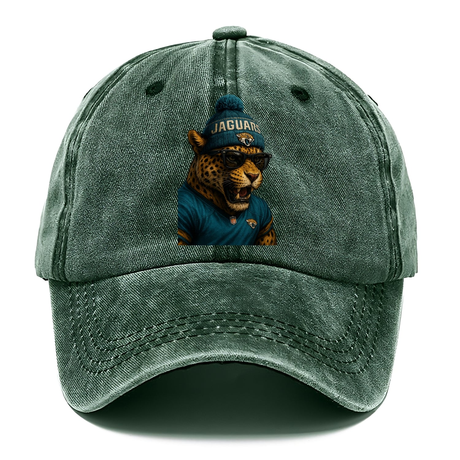 Jacksonville Jaguar wearing Jaguars teal and gold beanie with pom pom and wayfarer - Classic Cap - Forest Mist(Green)