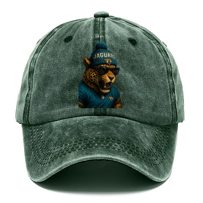 Jacksonville Jaguar wearing Jaguars teal and gold beanie with pom pom and wayfarer - Classic Cap - Forest Mist(Green)