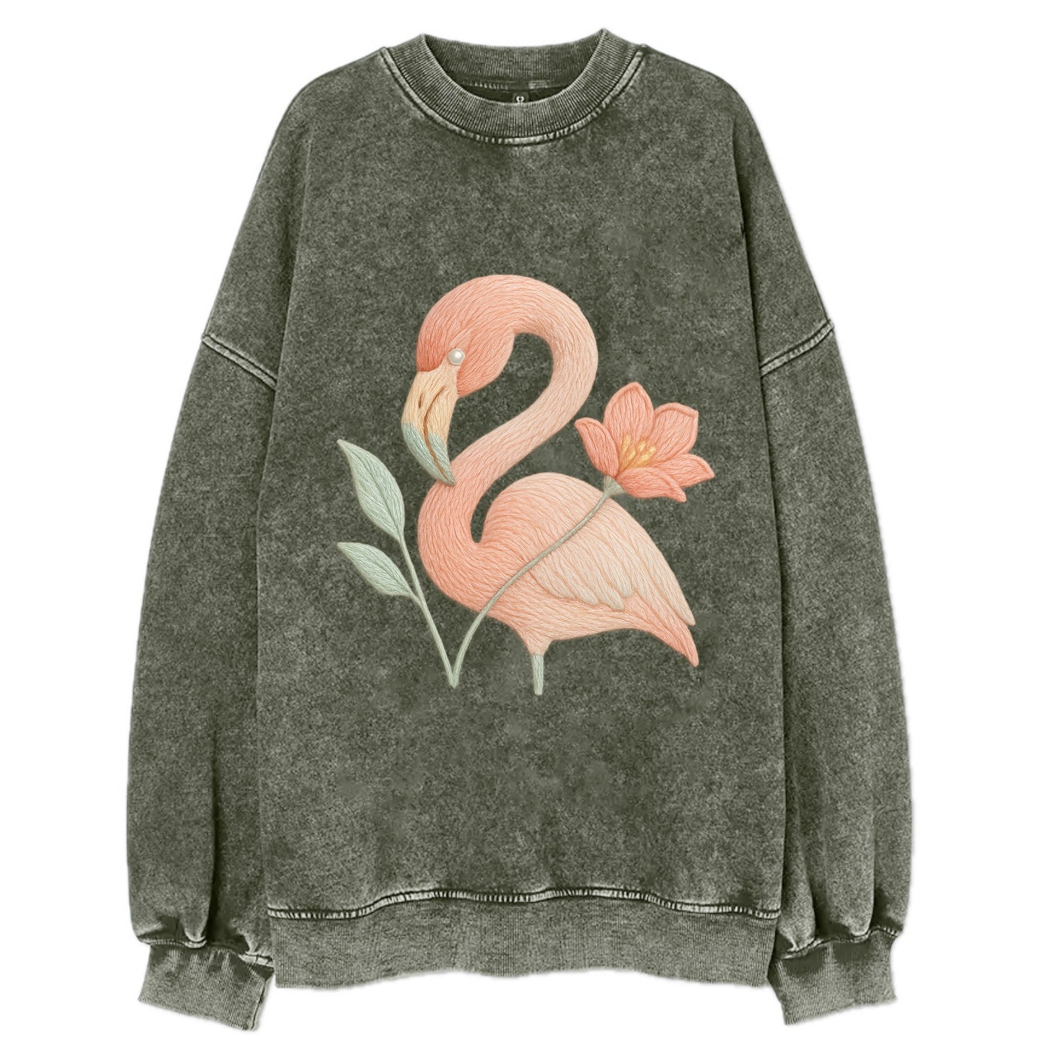 Peach Flamingo - Vintage Sweatshirt - Forest Mist(Green)