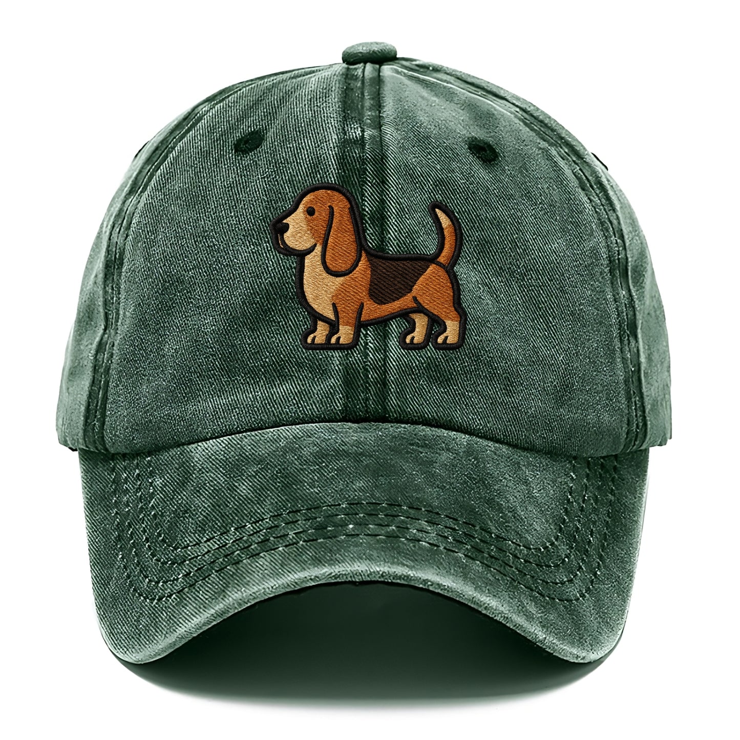 Basset Hound - Trendy low-rider design with prominent black outline - Classic Cap - Forest Mist(Green)