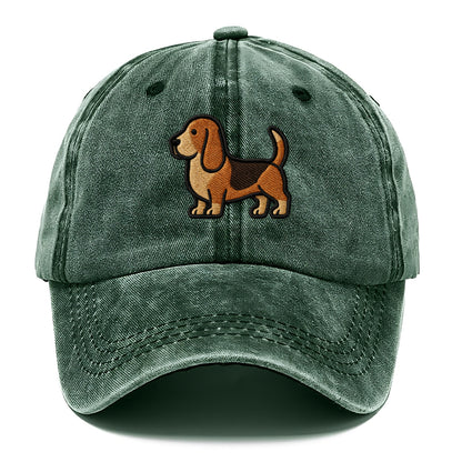Basset Hound - Trendy low-rider design with prominent black outline - Classic Cap - Forest Mist(Green)