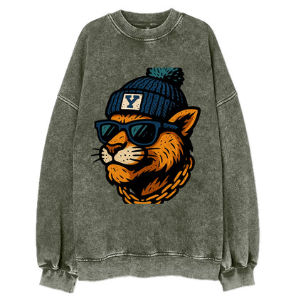 Provo Cougar wearing BYU beanie with Y patch - Vintage Sweatshirt - Forest Mist(Green)