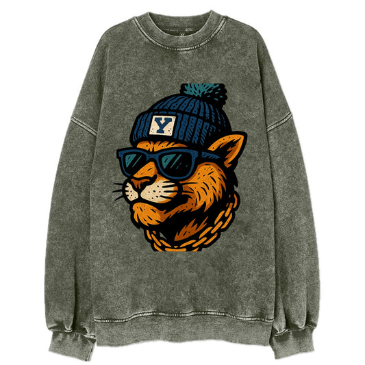 Provo Cougar wearing BYU beanie with Y patch - Vintage Sweatshirt - Forest Mist(Green)