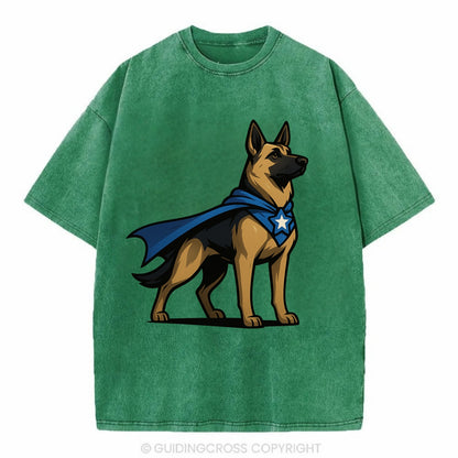 German Shepherd Patriotic Hero  - Vintage T-shirt - Forest Mist(Green)