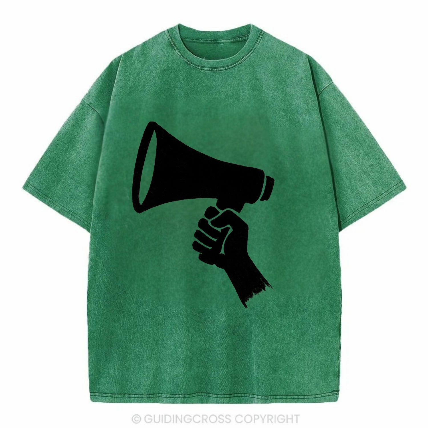 Megaphone silhouette - voice and protest ink brushwork - Vintage T-shirt - Forest Mist(Green)