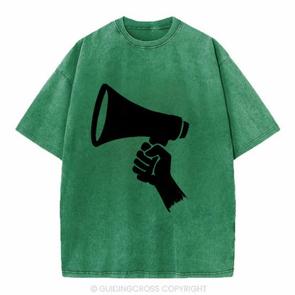 Megaphone silhouette - voice and protest ink brushwork - Vintage T-shirt - Forest Mist(Green)