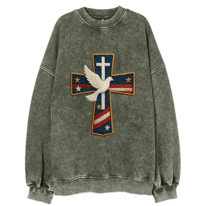 Dove and Cross  - Vintage Sweatshirt - Forest Mist(Green)