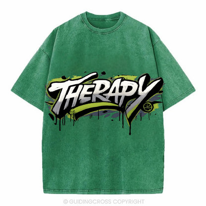 Bold typography design - "THERAPY" - mental health, getting help - Vintage T-shirt - Forest Mist(Green)