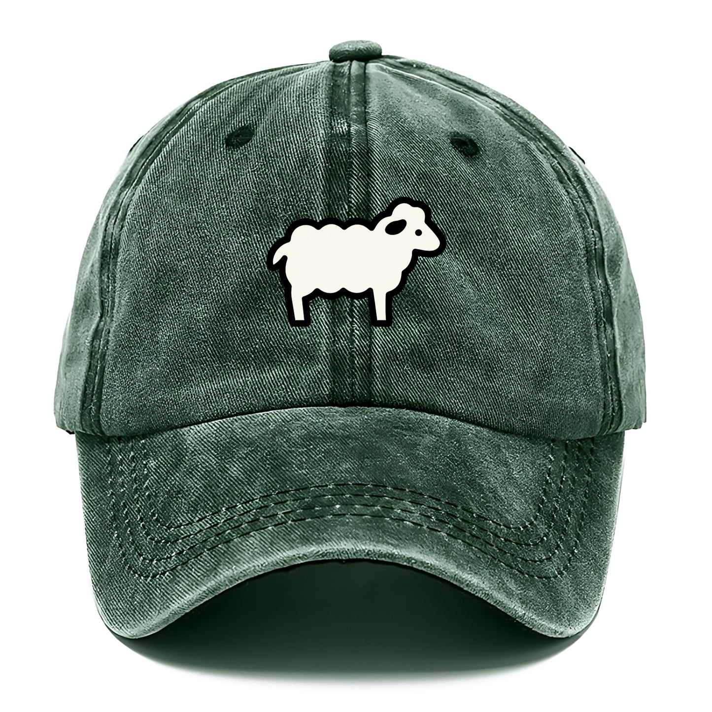 Sheep - White fluffy wool flat side profile - Classic Cap - Forest Mist(Green)