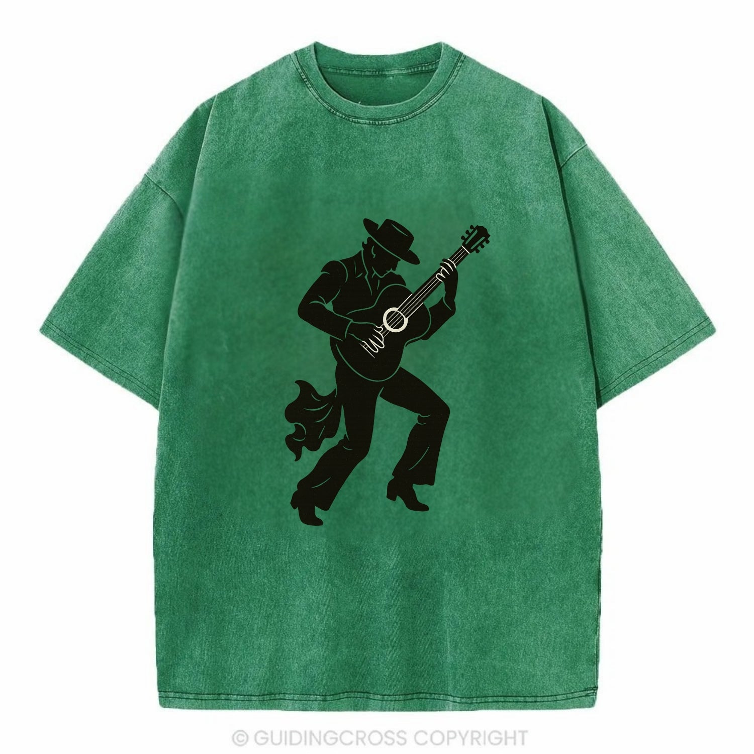 Flamenco guitarist dramatic pose - Vintage T-shirt - Forest Mist(Green)