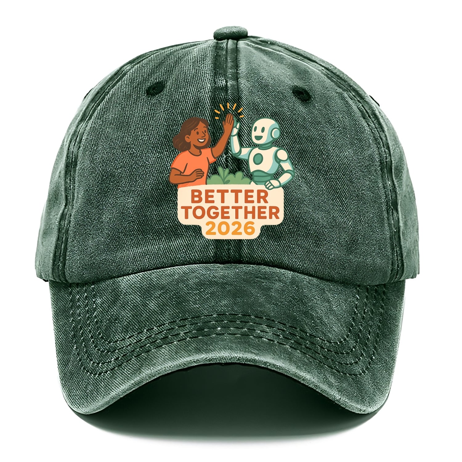 Human and AI robot high-fiving as collaborative partners - "Better Together 2026" - - Classic Cap - Forest Mist(Green)