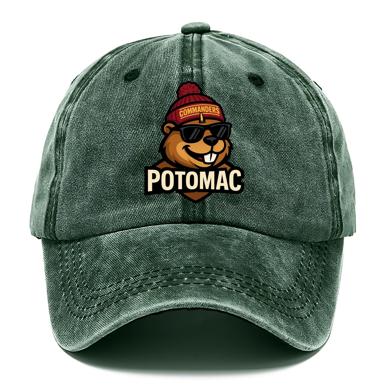 Potomac Beaver wearing Commanders beanie with monument patch and wayfarer sunglasses - Classic Cap - Forest Mist(Green)
