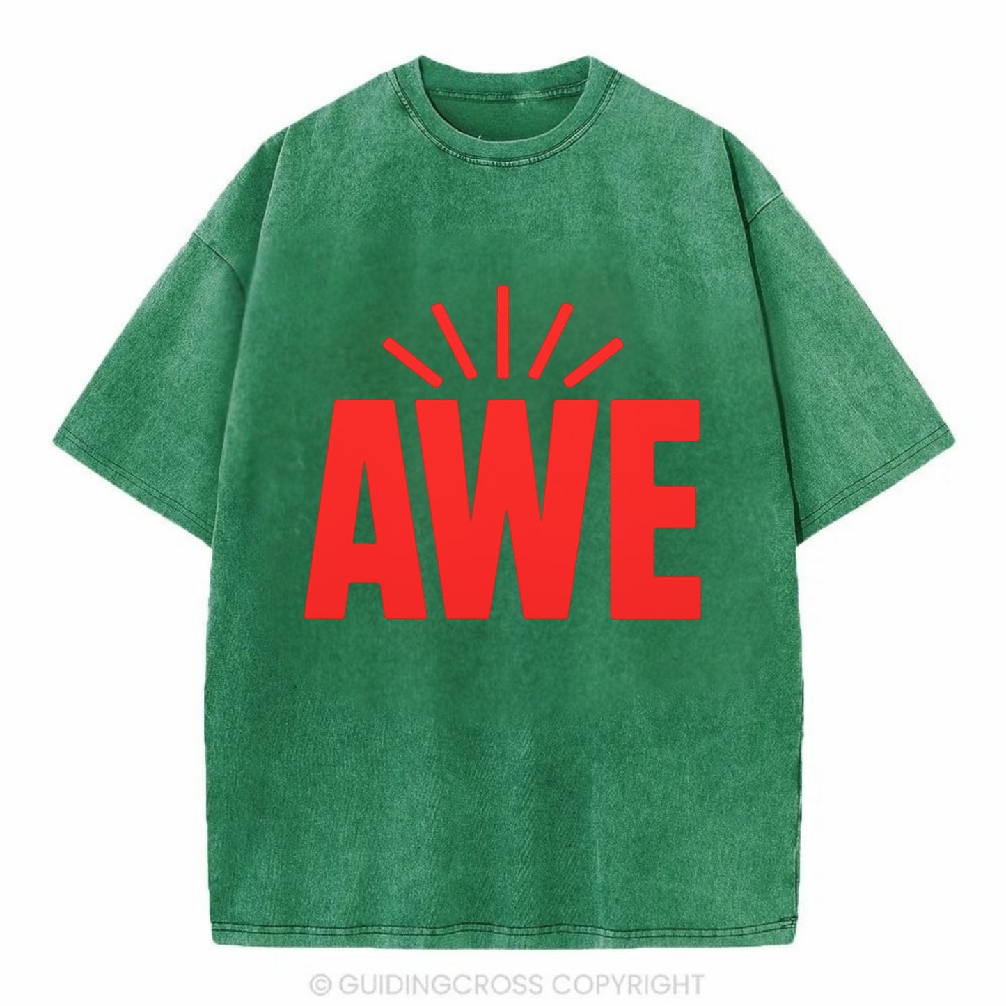 Bold typography design - "AWE" - overwhelming wonder - Vintage T-shirt - Forest Mist(Green)