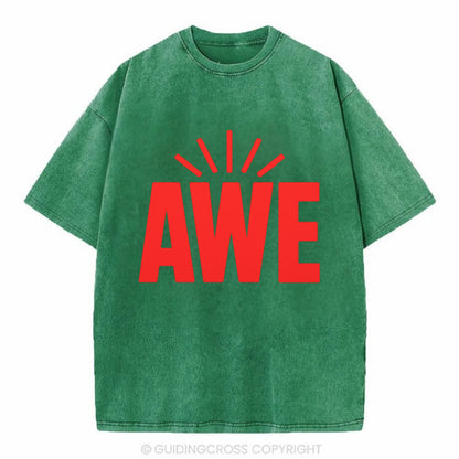 Bold typography design - "AWE" - overwhelming wonder - Vintage T-shirt - Forest Mist(Green)