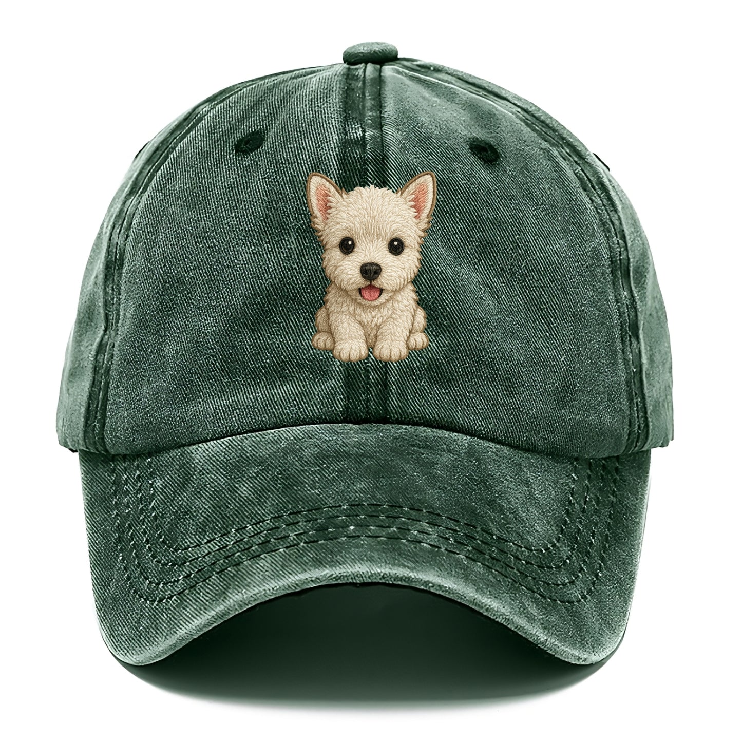 Baby West Highland White Terrier Puppy - all white, pointed ears, dark eyes, - Classic Cap - Forest Mist(Green)