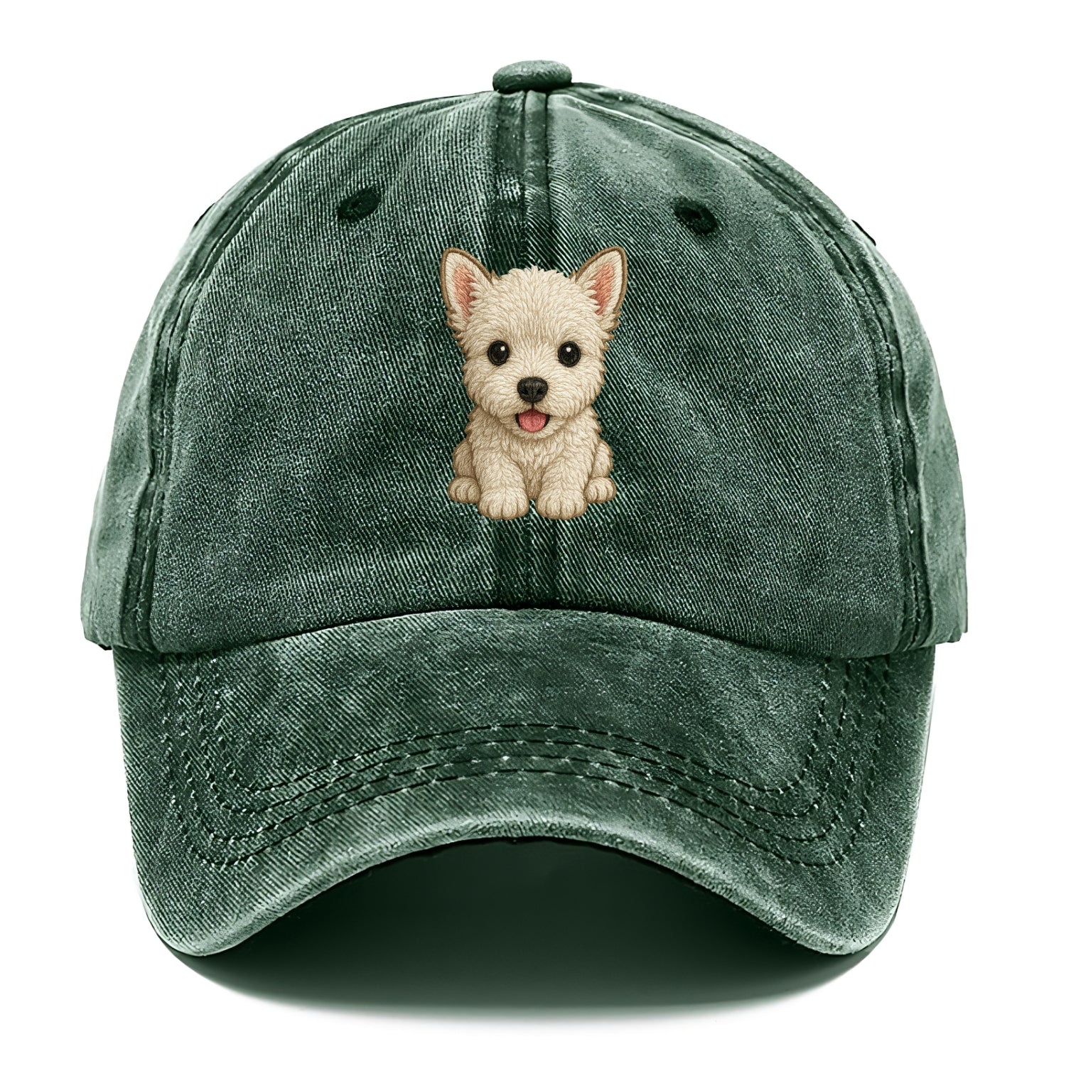 Baby West Highland White Terrier Puppy - all white, pointed ears, dark eyes, - Classic Cap - Forest Mist(Green)