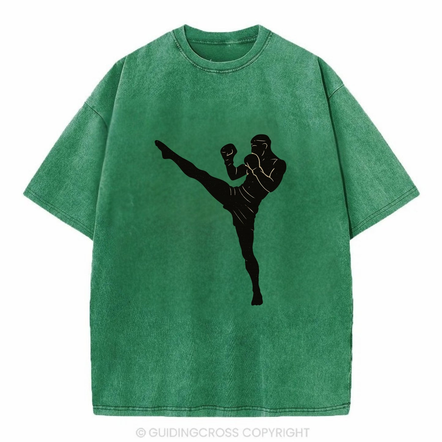 Kickboxer delivering roundhouse kick - Vintage T-shirt - Forest Mist(Green)