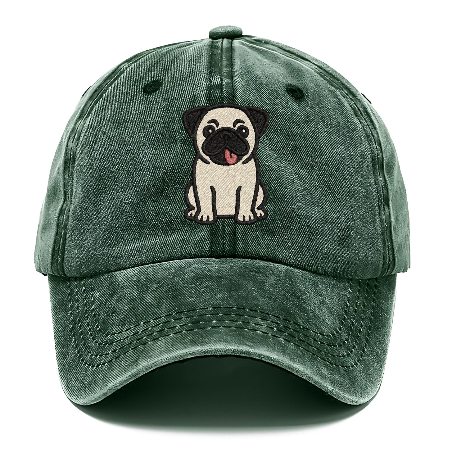 Pug - Tilted head with tongue out - Classic Cap - Forest Mist(Green)