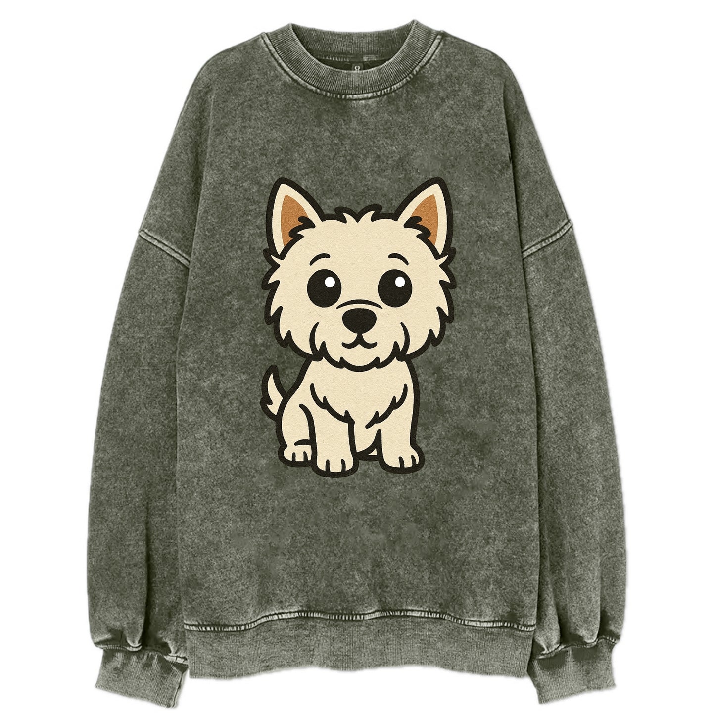 West Highland White Terrier - Alert standing pose - Vintage Sweatshirt - Forest Mist(Green)