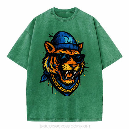 Memphis Tiger wearing Memphis beanie with M patch - Vintage T-shirt - Forest Mist(Green)