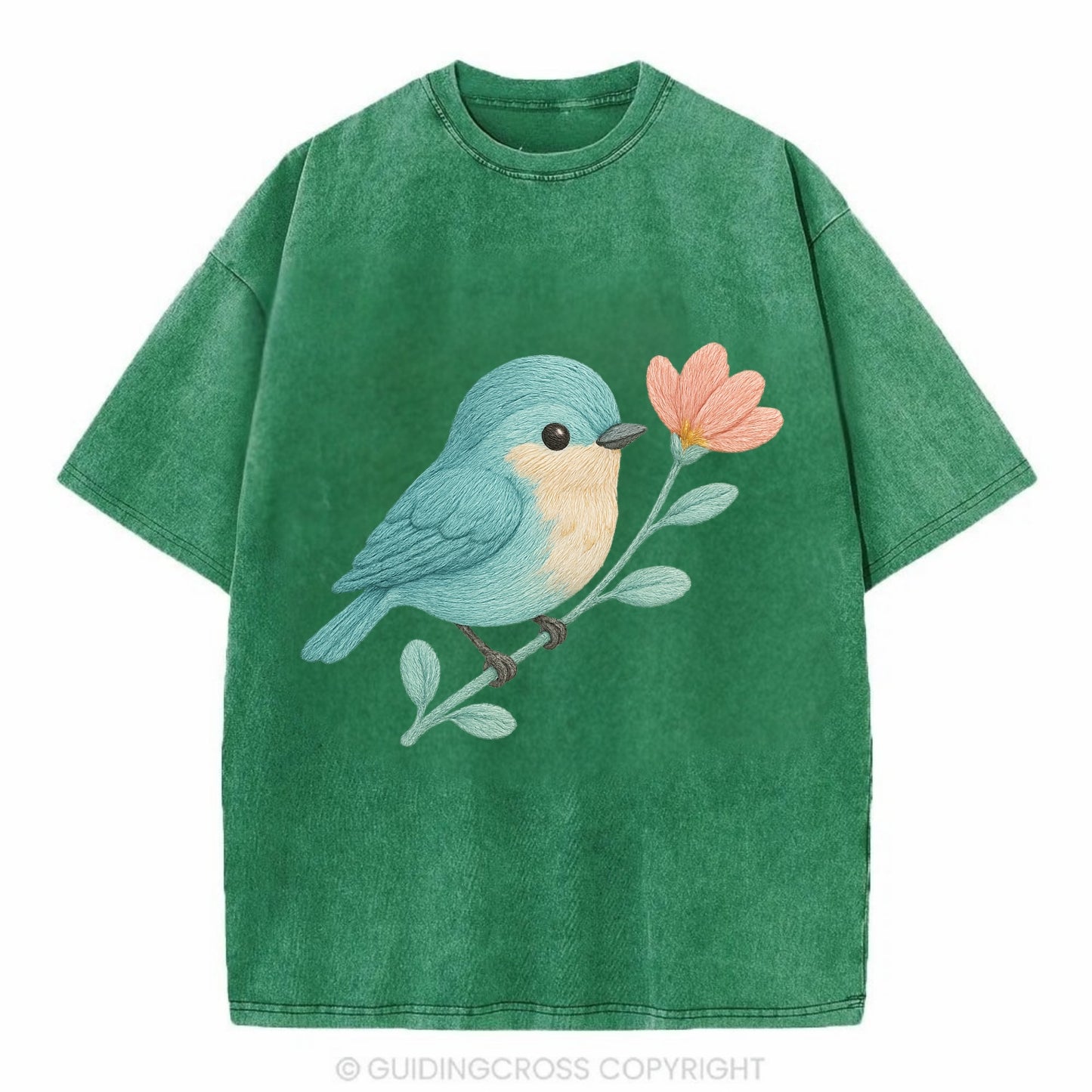 Aqua Chickadee - Vintage T-shirt - Forest Mist(Green)