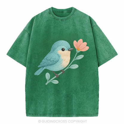 Aqua Chickadee - Vintage T-shirt - Forest Mist(Green)