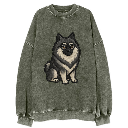 Keeshond - Gray and black spectacles embroidered design - Vintage Sweatshirt - Forest Mist(Green)