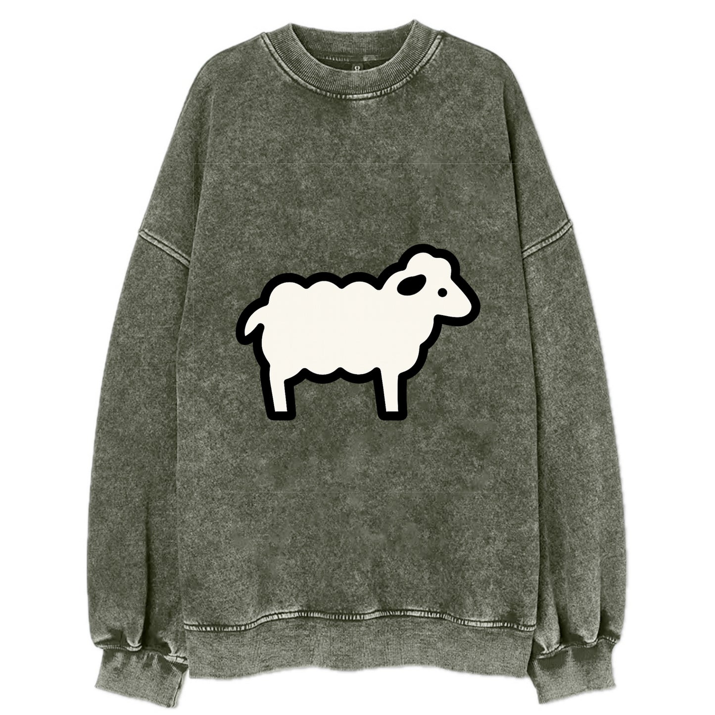 Sheep - White fluffy wool flat side profile - Vintage Sweatshirt - Forest Mist(Green)