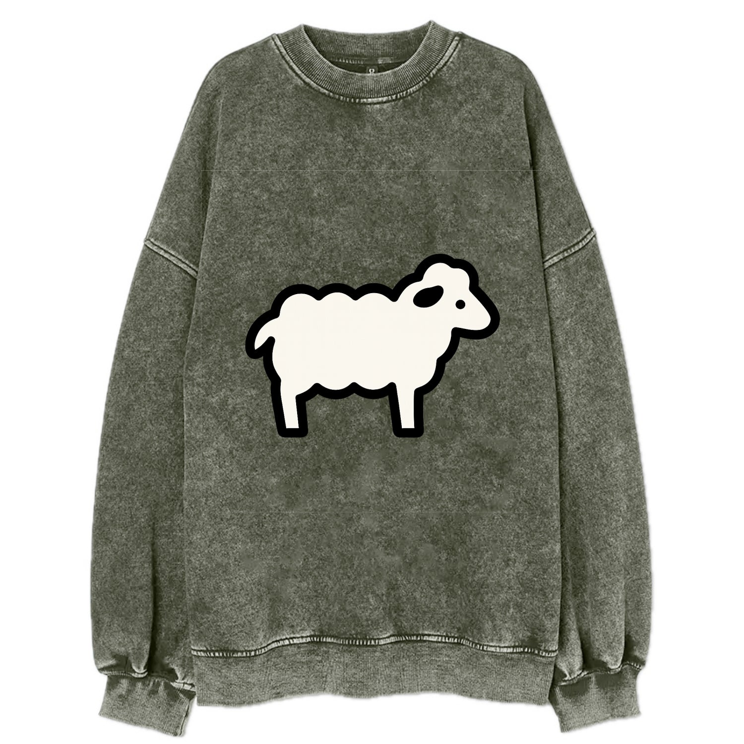 Sheep - White fluffy wool flat side profile - Vintage Sweatshirt - Forest Mist(Green)