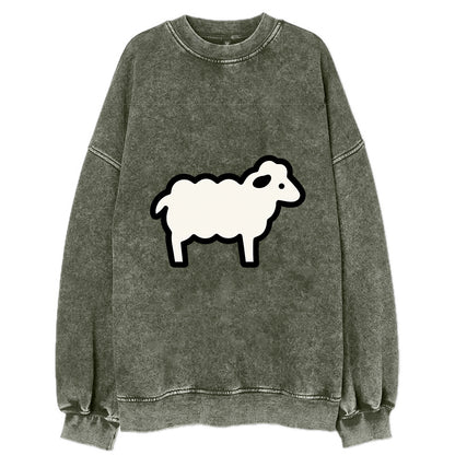Sheep - White fluffy wool flat side profile - Vintage Sweatshirt - Forest Mist(Green)
