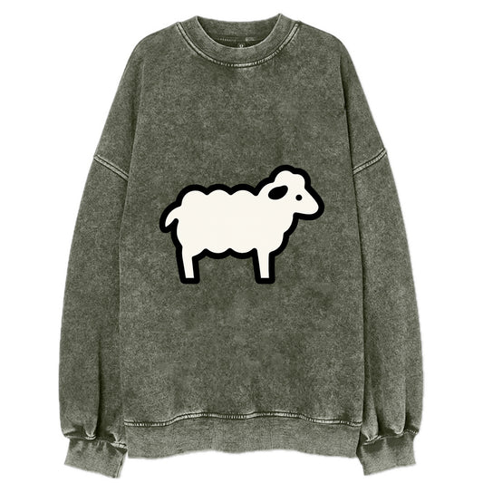 Sheep - White fluffy wool flat side profile - Vintage Sweatshirt - Forest Mist(Green)