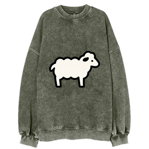 Sheep - White fluffy wool flat side profile - Vintage Sweatshirt