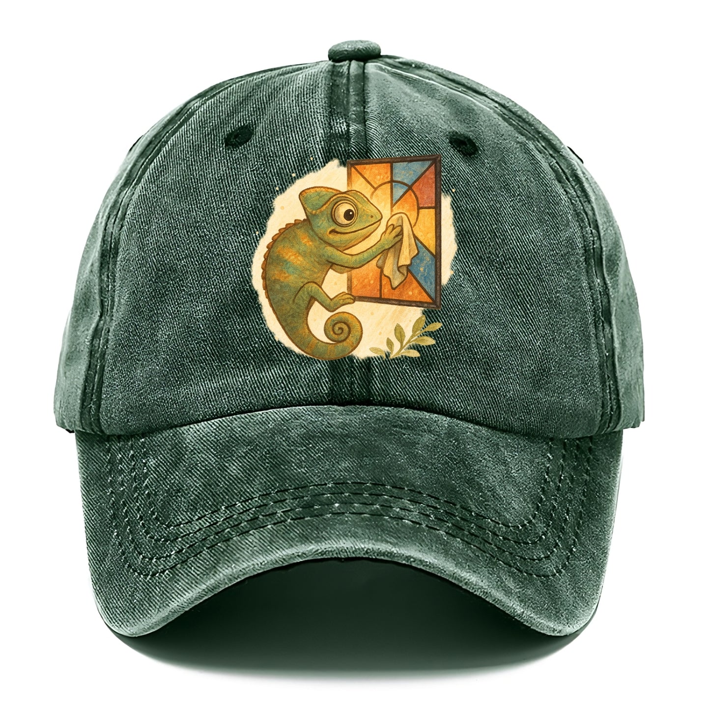 Chameleon blending into a stained-glass window it is polishing with delicate cloths - Classic Cap - Forest Mist(Green)