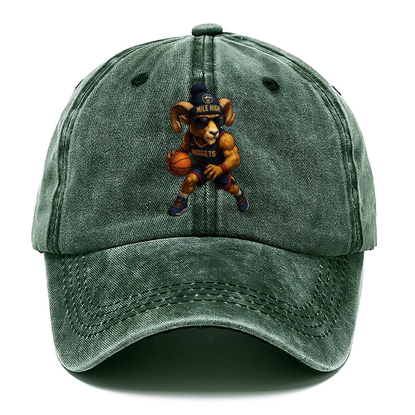 Mile High Bighorn wearing Nuggets beanie with mountain patch and wayfarer sunglasses - Classic Cap - Forest Mist(Green)