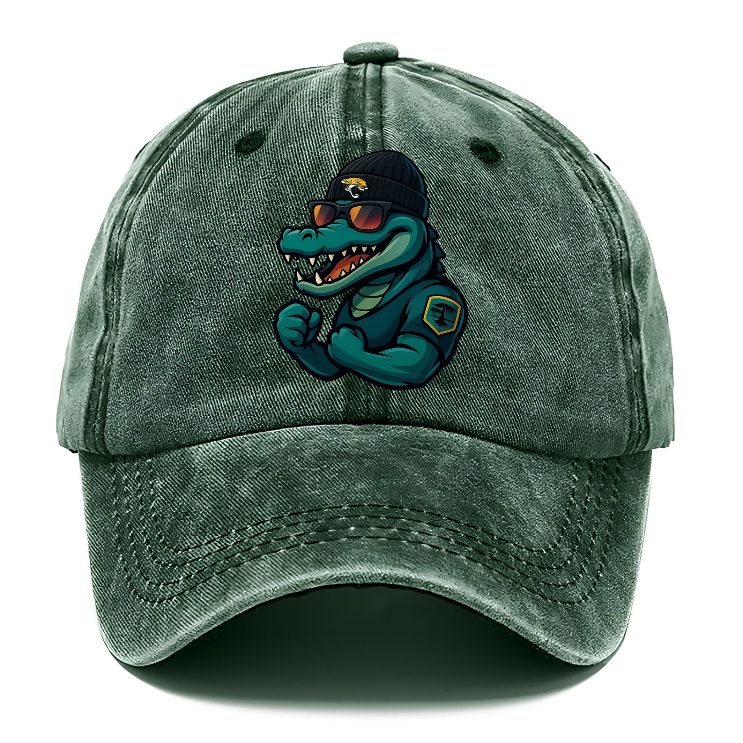 Jacksonville Alligator wearing Jaguars beanie with swamp patch and wayfarer sunglasses - Classic Cap - Forest Mist(Green)