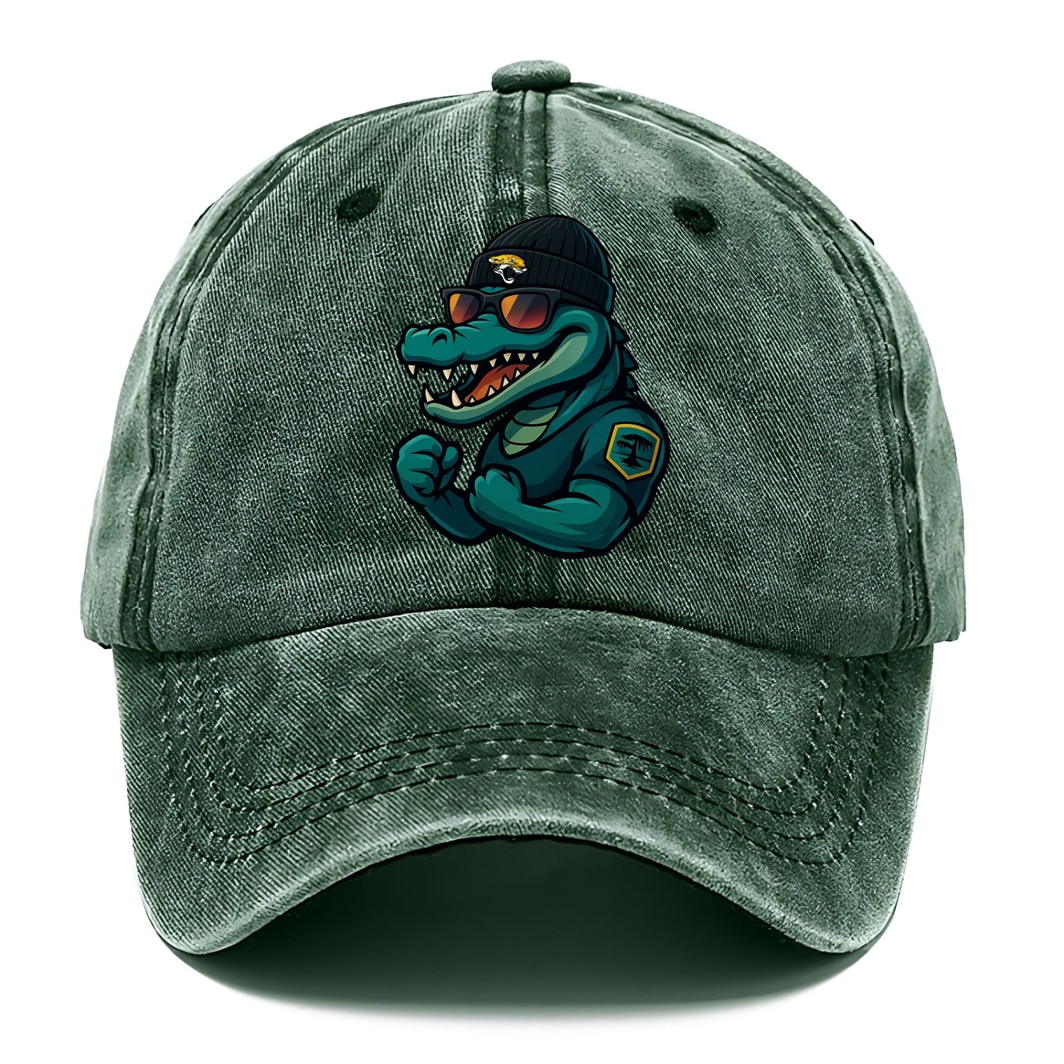 Jacksonville Alligator wearing Jaguars beanie with swamp patch and wayfarer sunglasses - Classic Cap - Forest Mist(Green)