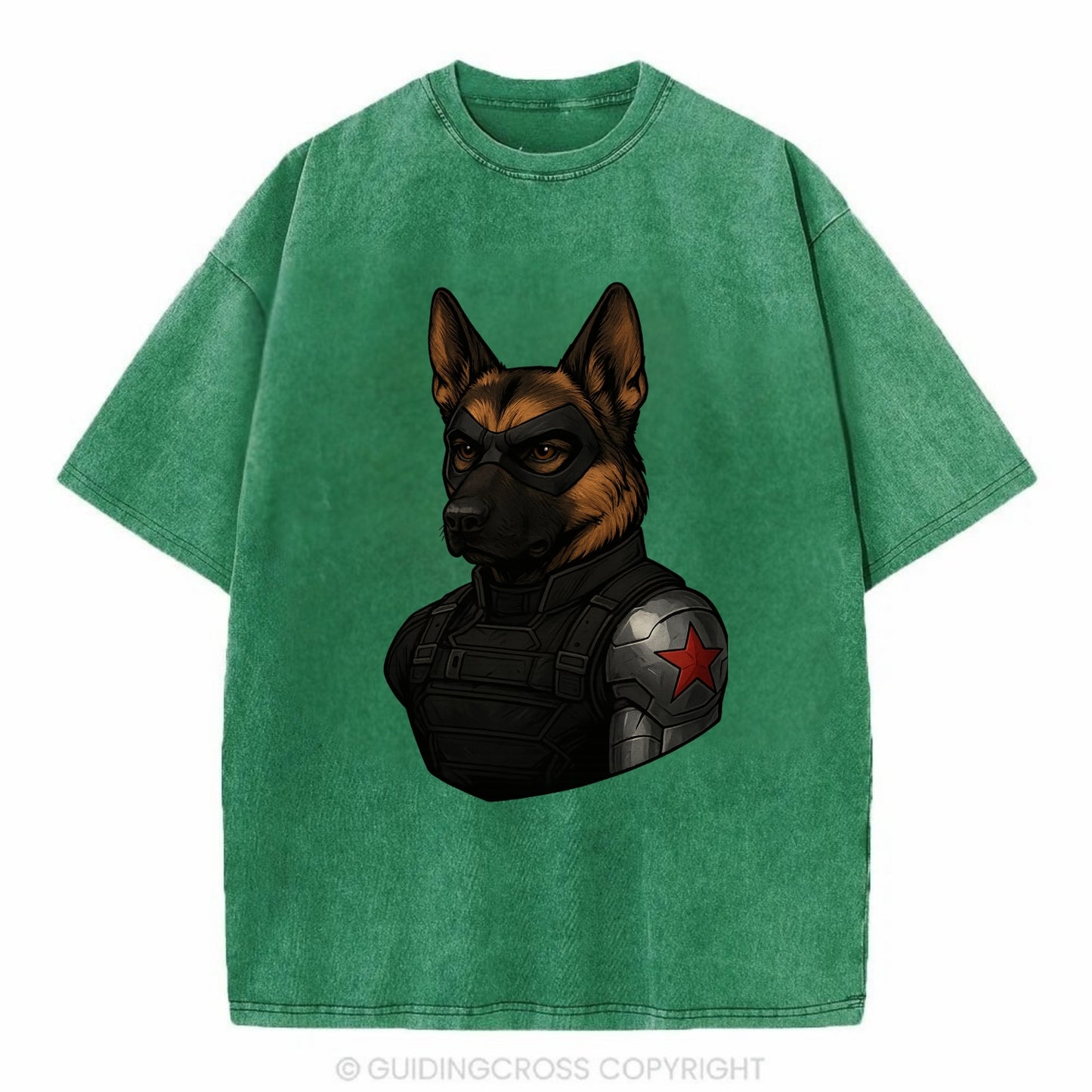 German Shepherd Winter Soldier  - Vintage T-shirt - Forest Mist(Green)