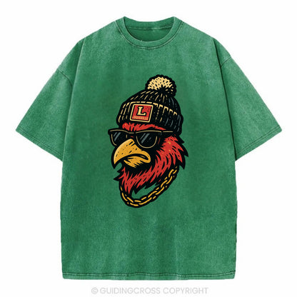 Louisville Cardinal wearing Louisville beanie with L patch - Vintage T-shirt - Forest Mist(Green)
