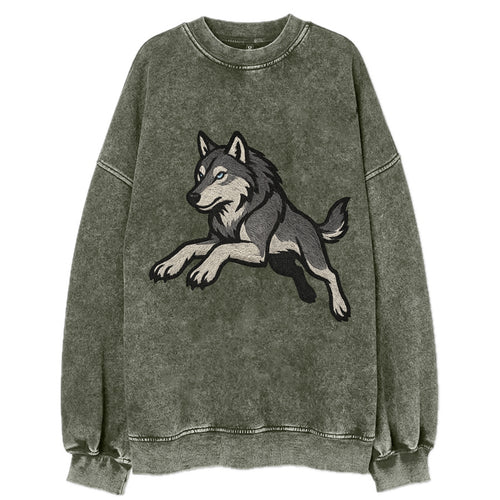 Wolf Leaping Action  - Vintage Sweatshirt