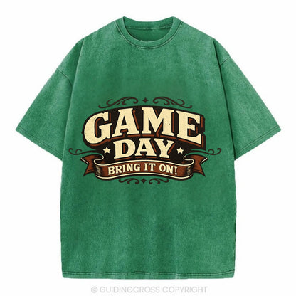 Bold typography design - "GAME DAY" - competition ready, bring it on - Vintage T-shirt - Forest Mist(Green)
