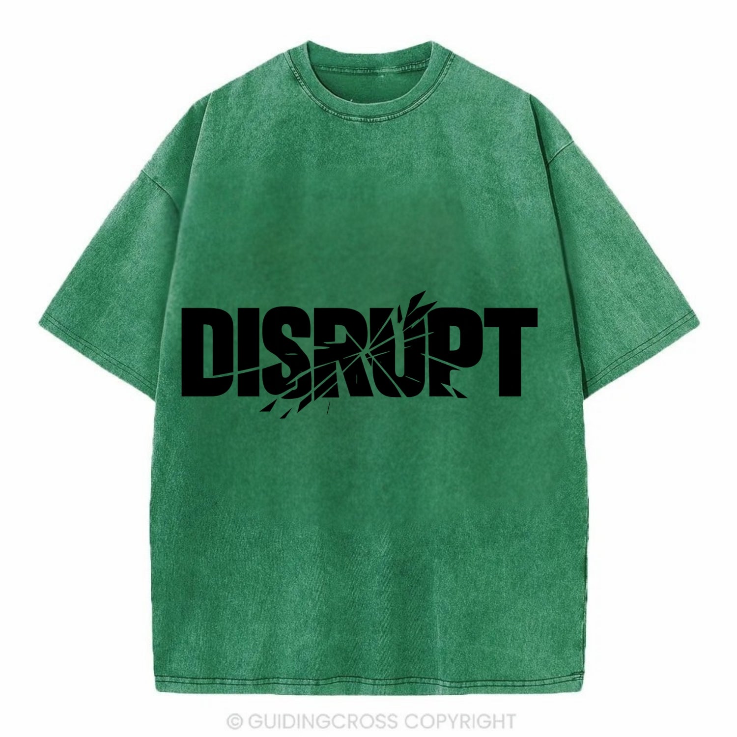 Bold typography design - "DISRUPT" - breaking patterns, changing game - Vintage T-shirt - Forest Mist(Green)