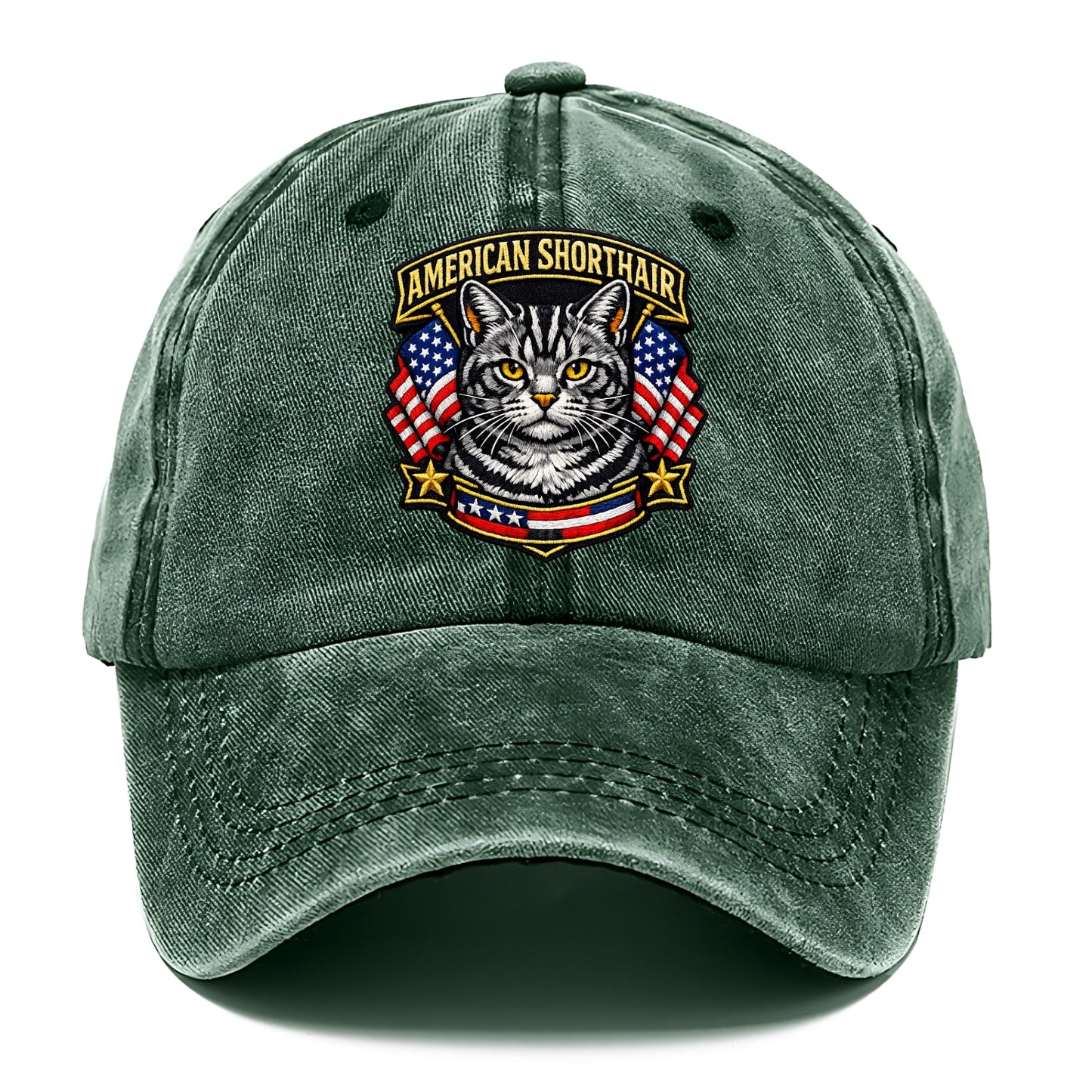 AMERICAN SHORTHAIR - classic american cat in silver tabby , all-American cat - Classic Cap - Forest Mist(Green)