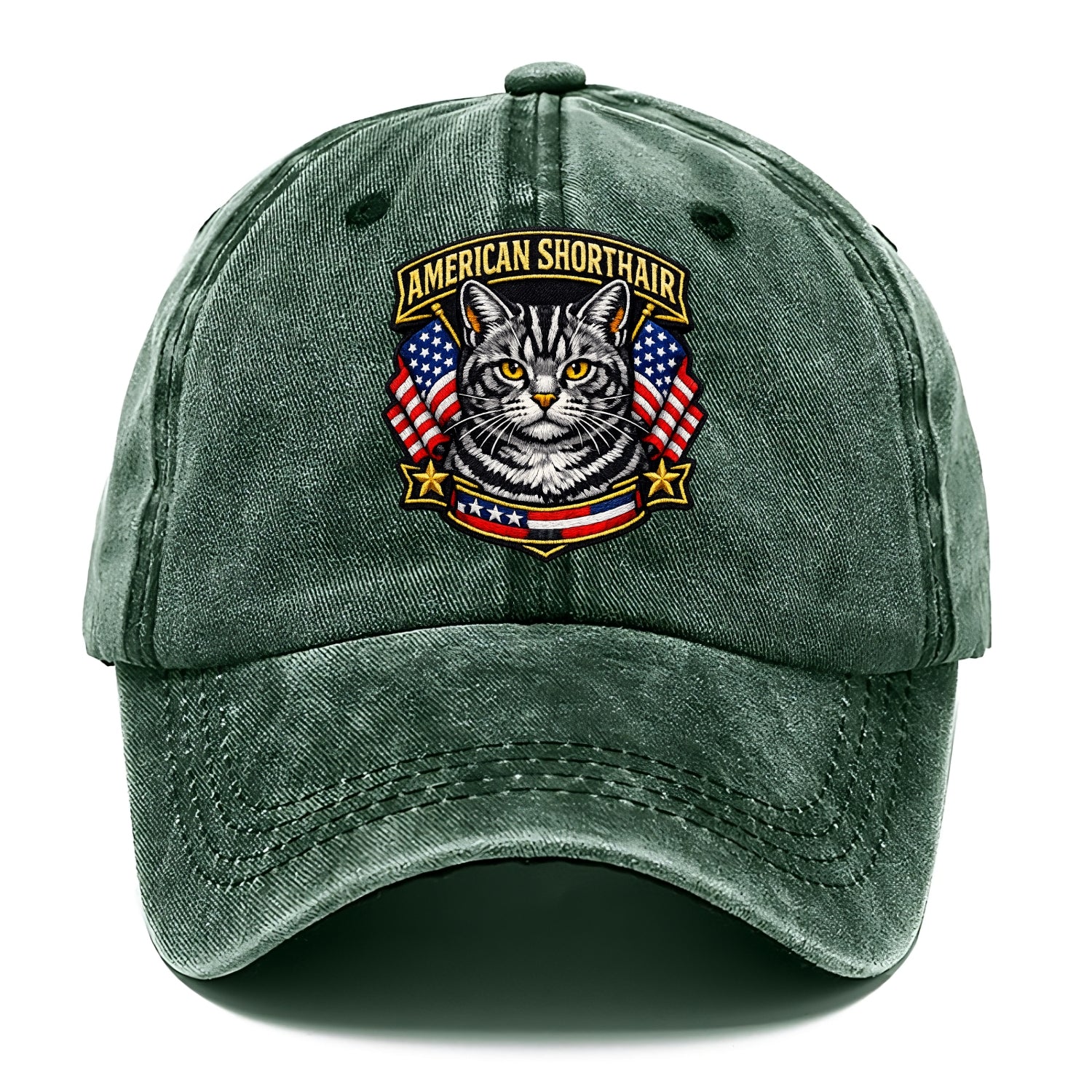 AMERICAN SHORTHAIR - classic american cat in silver tabby , all-American cat - Classic Cap - Forest Mist(Green)