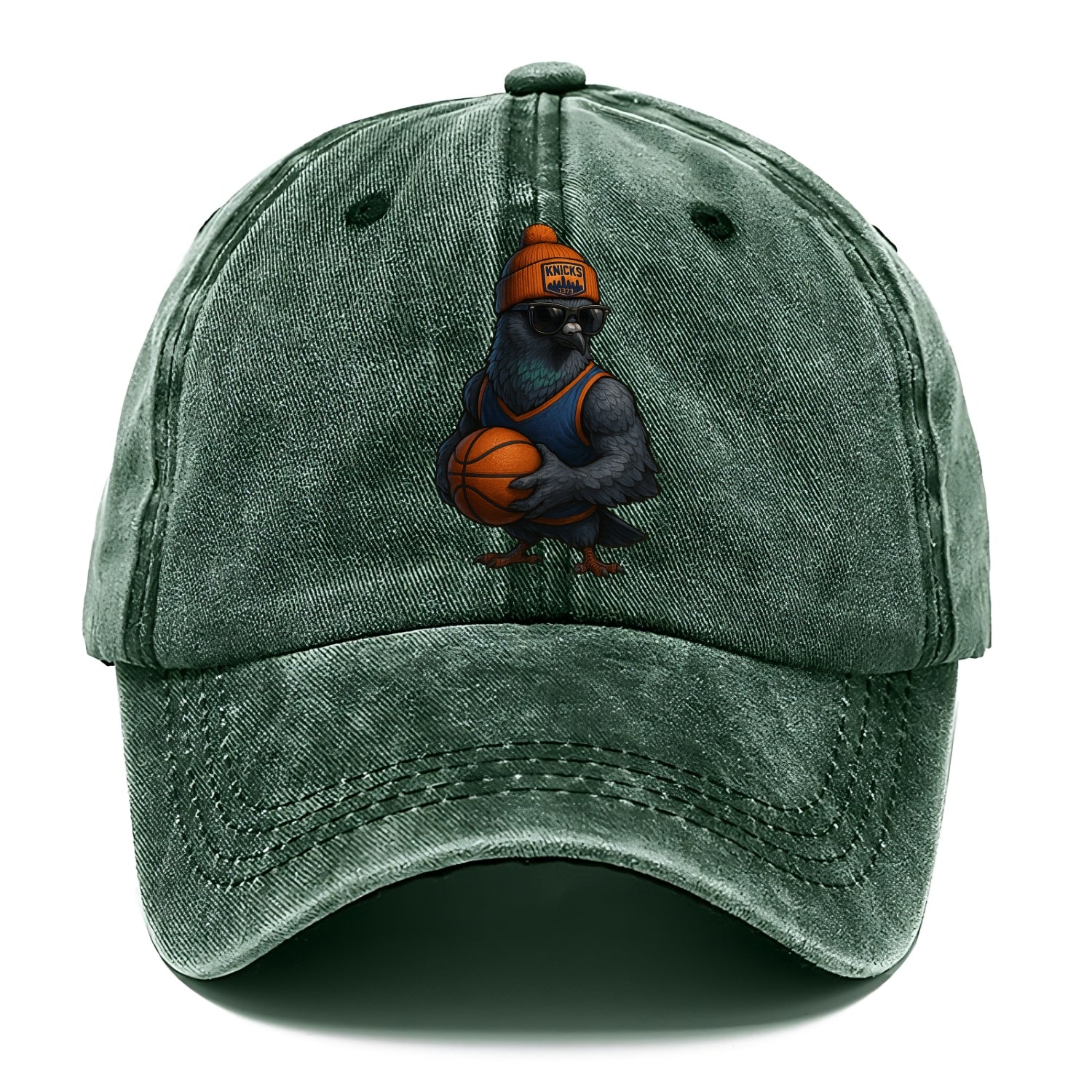 Manhattan Pigeon wearing Knicks beanie with skyline patch and wayfarer sunglasses - Classic Cap - Forest Mist(Green)