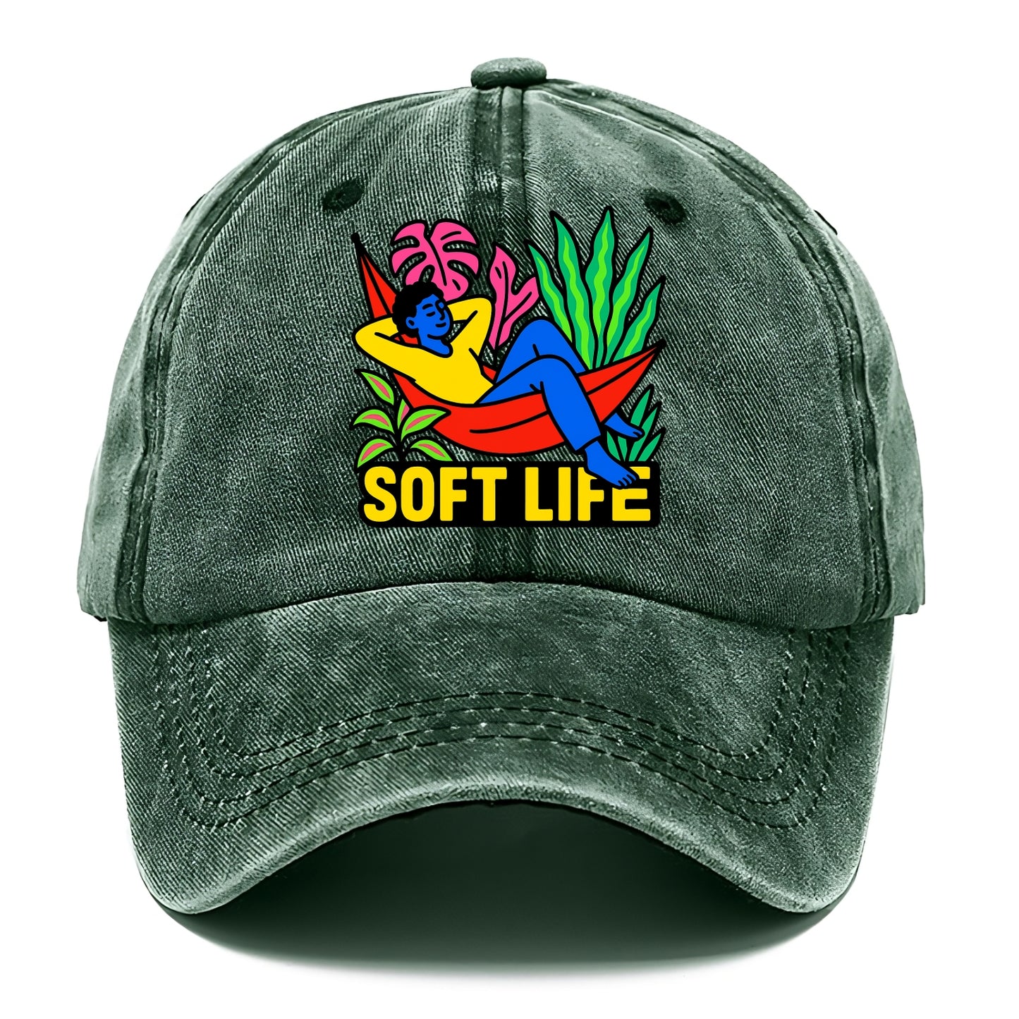 Person relaxing in hammock with plants - "soft life" aesthetic, peaceful living goals - Classic Cap - Forest Mist(Green)