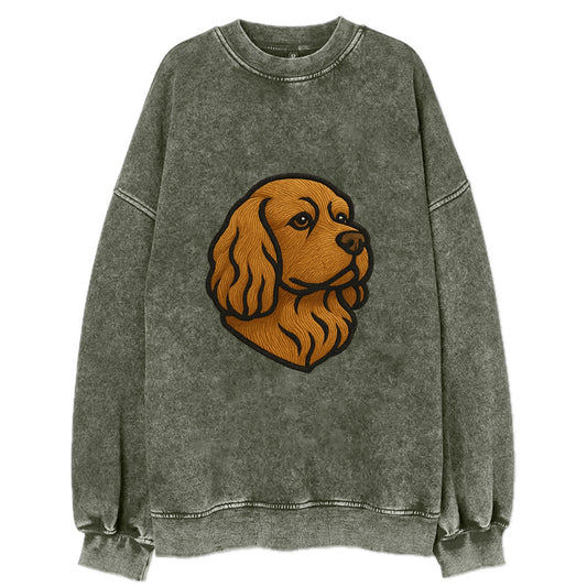 Sussex Spaniel - Golden liver embroidered low-set design - Vintage Sweatshirt - Forest Mist(Green)
