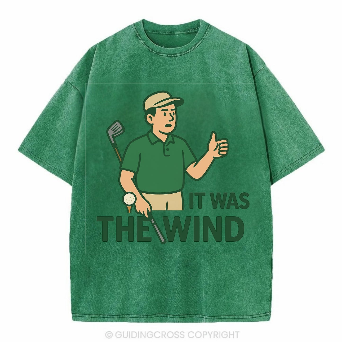 Golfer blaming the wind with hair perfectly still - "It Was the Wind" - classic - Vintage T-shirt - Forest Mist(Green)