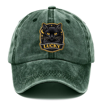 BLACK CAT LUCKY - sleek black cat with gold eyes in black , mysterious feline - Classic Cap - Forest Mist(Green)
