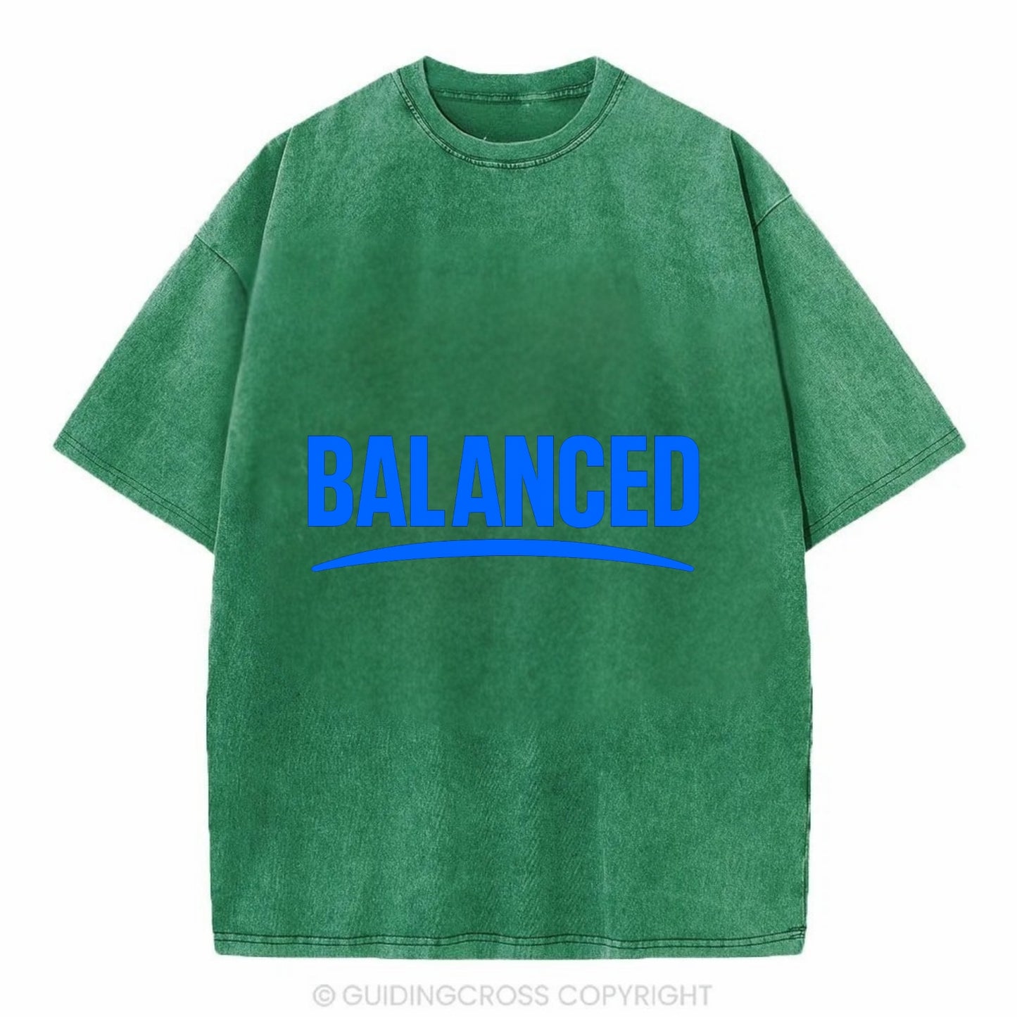 Bold typography design - "BALANCED" - harmony, equilibrium, centered life - Vintage T-shirt - Forest Mist(Green)